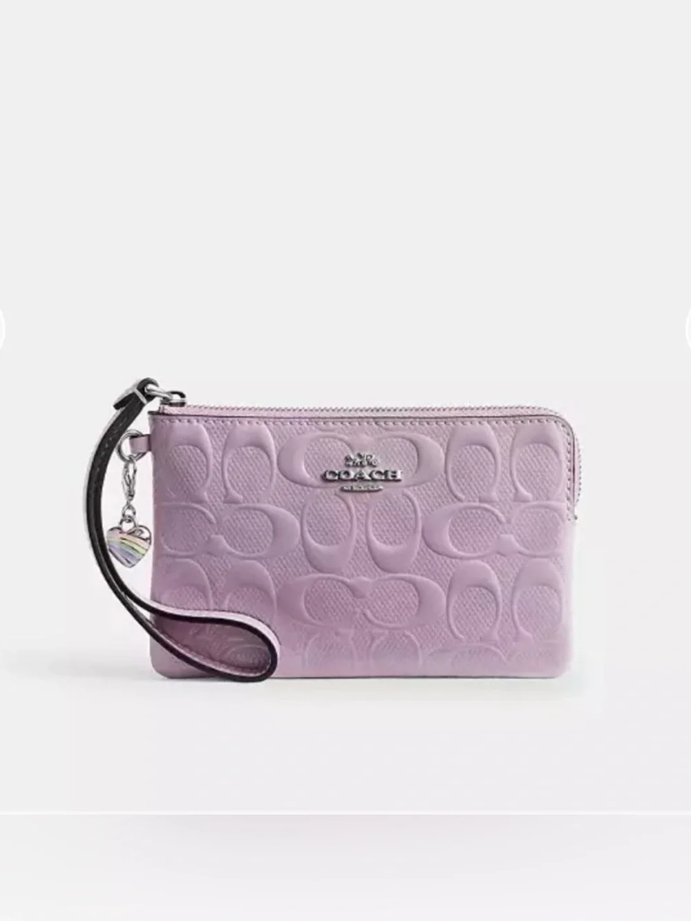 Coach corner zip Wristlet wallet with heart Charm